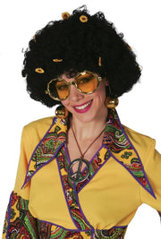 Flower power pruik zwart