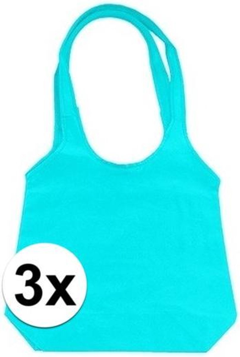 3 x Turquoise opvouwbare tassen met hengsels 43 x 41 cm- Shoppers
