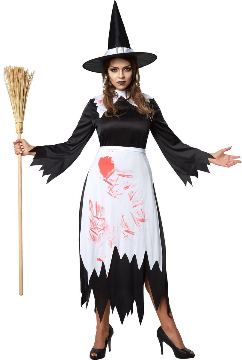 dressforfun - Griezelige heks M  - verkleedkleding kostuum halloween verkleden feestkleding carnavalskleding carnaval feestkledij partykleding - 302231