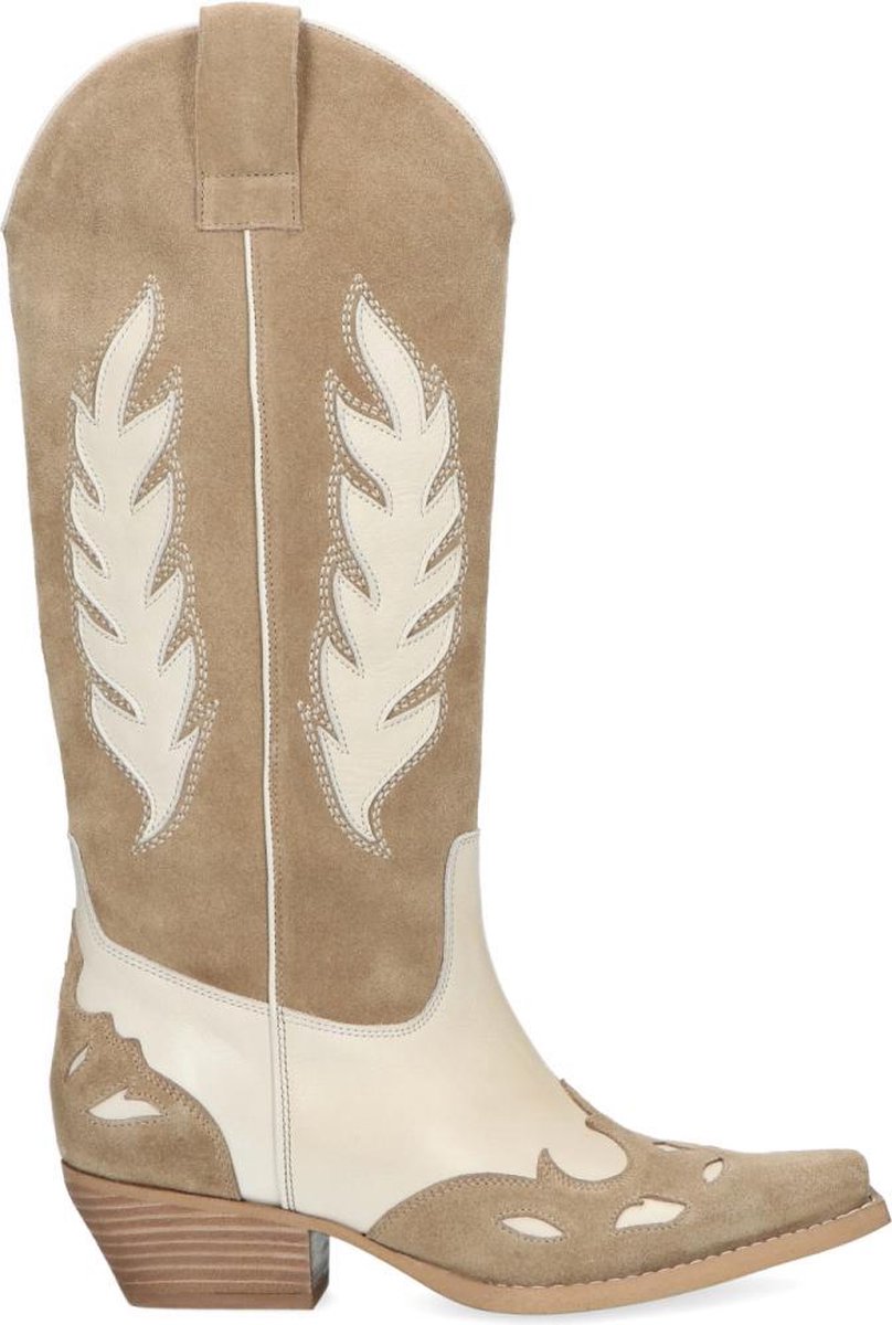Sacha - Dames - Beige cowboylaarzen met off white details - Maat 36