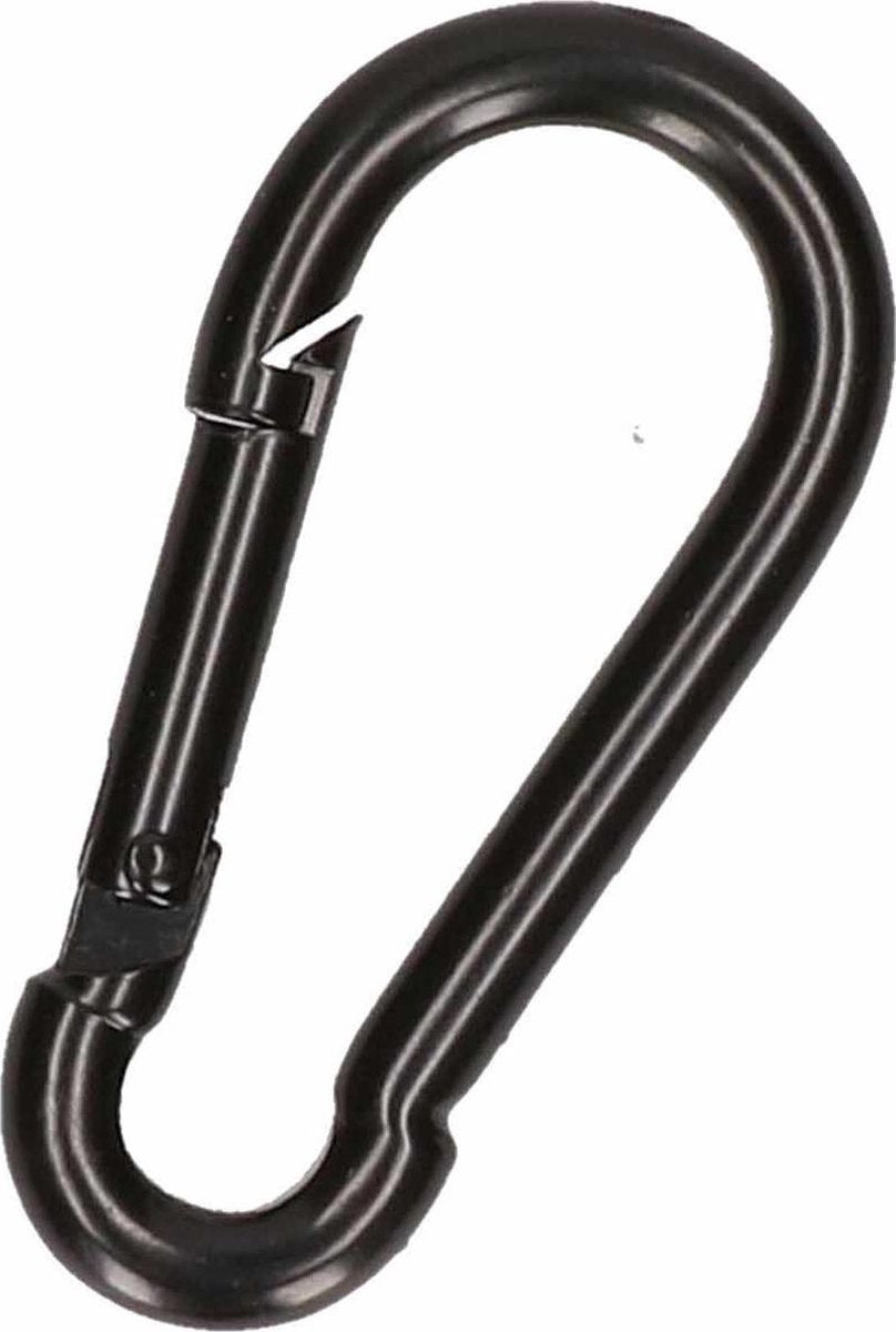 1x stuks karabijnhaak / karabijnhaken zwart gelakt staal 8 cm - snaphooks/ carabiners