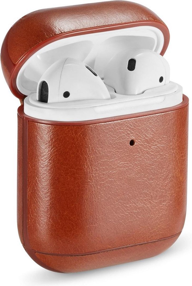 By Qubix - AirPods 1/2 hoesje Genuine Leather Series - hard case - bruin - AirPods hoesjes