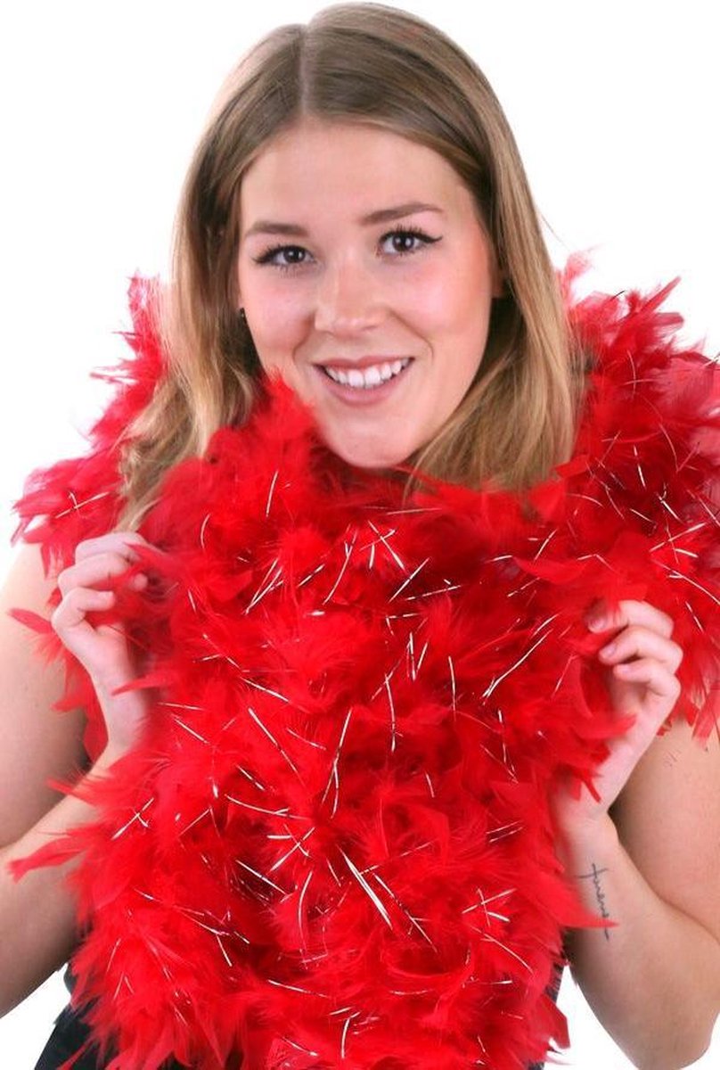 Boa dik rood met zilveren lurex 180cm/75gr brandvertragend