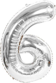 Folie Ballon - Cijfer 6 Zilver Met Rietje |Verjaardag/Birthday | Party | Jubileum |