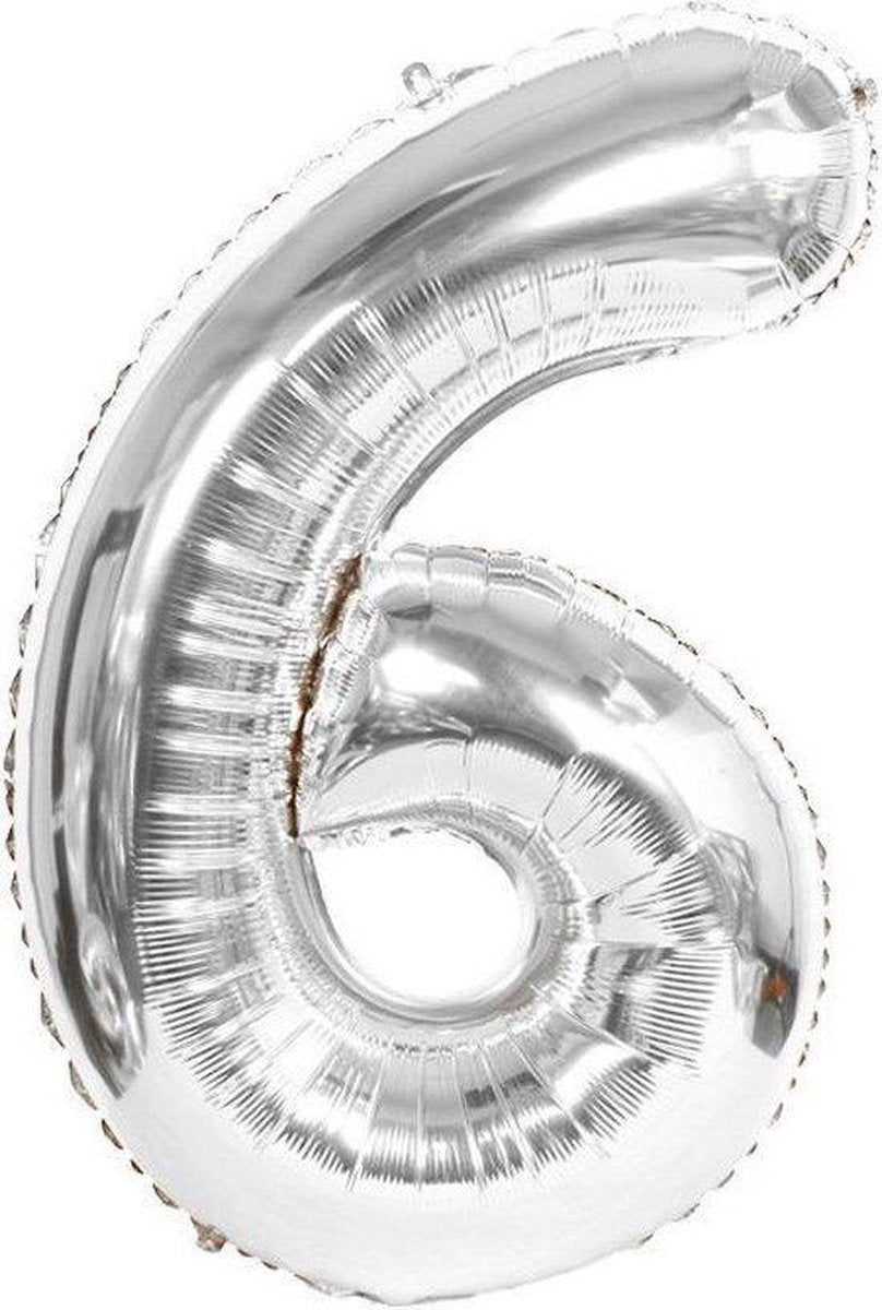 Folie Ballon - Cijfer 6 Zilver Met Rietje |Verjaardag/Birthday | Party | Jubileum |