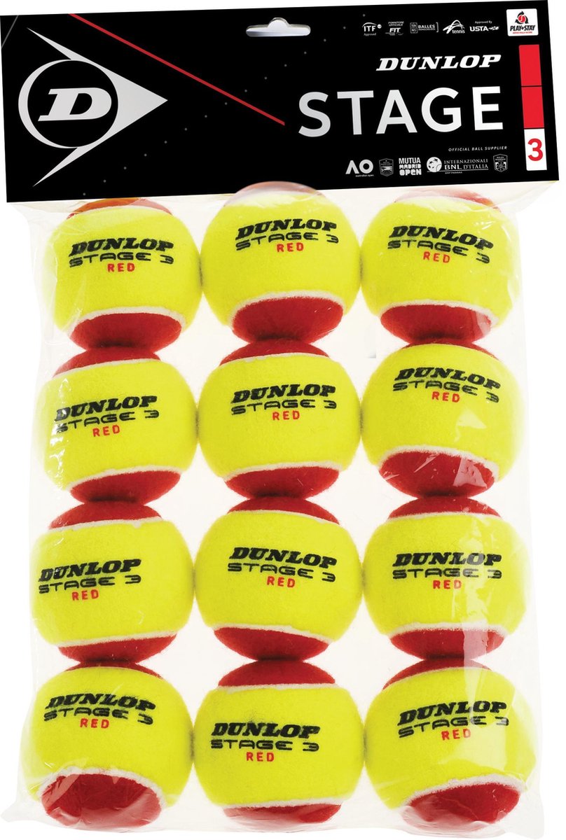 Dunlop Stage 3 Red Tennisballen - 12 stuks - geel/rood