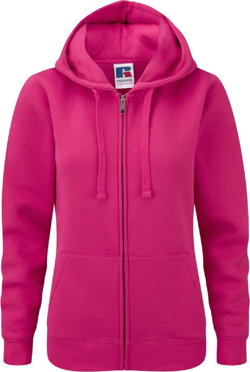 Russell Dames Premium Authentieke Hoodie met rits (3-laagse stof) (Fuchsia)