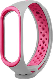 Siliconen Sportriemen voor Mi Band 5 - Siliconen Band voor Fitnesstracker - Ademende Polsband voor Mi-band 5 - (Grijs en Roze)