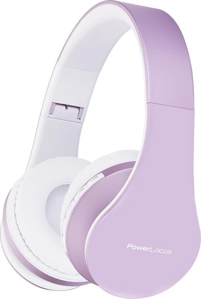 PowerLocus P1 draadloze Over-Ear Koptelefoon Inklapbaar - Bluetooth - Met microfoon – Wit/Paars