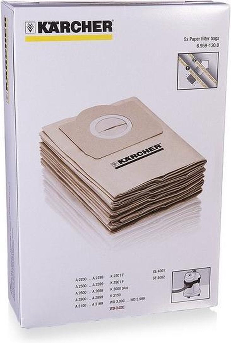 Karcher stofzuigzakken origineel - 5st - stofzakken stofzuigerzakken voor oa. WD3… A2201
