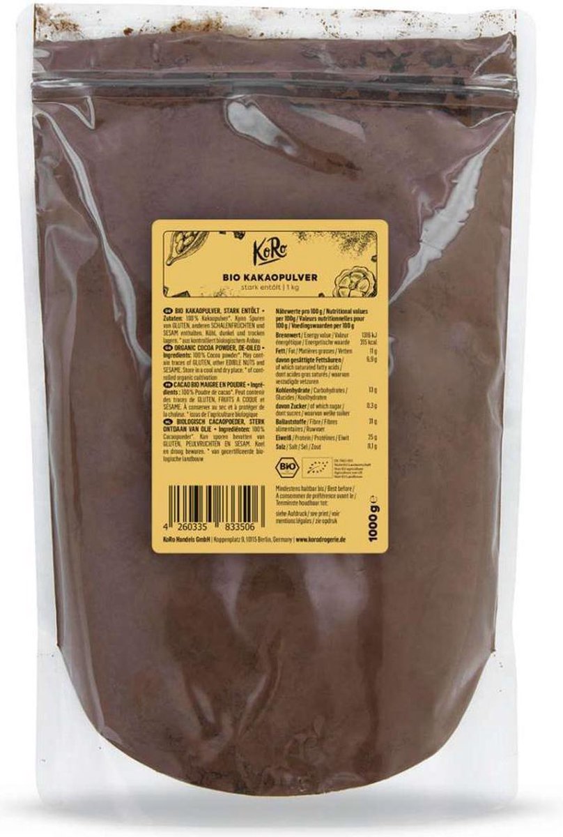 KoRo | Biologische cacaopoeder sterk geolied | 1 kg