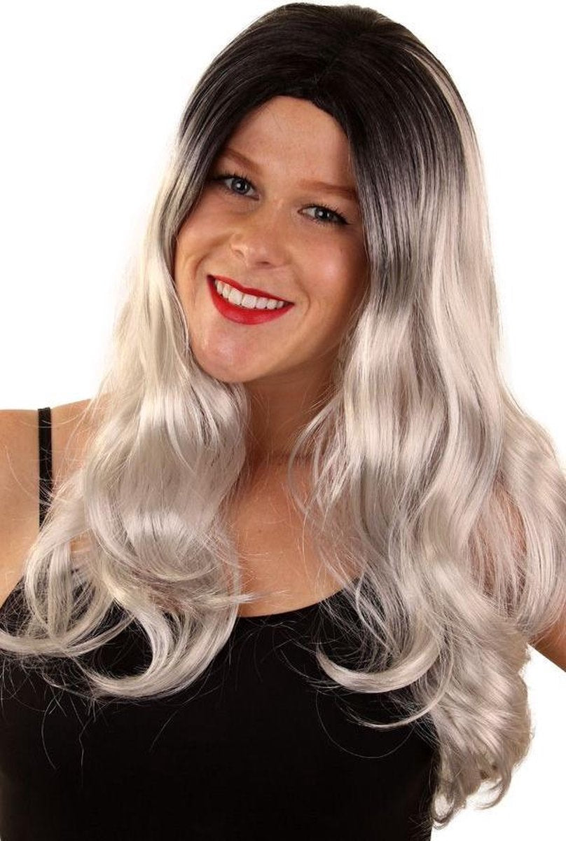 Pruik Louise grijs/zwart