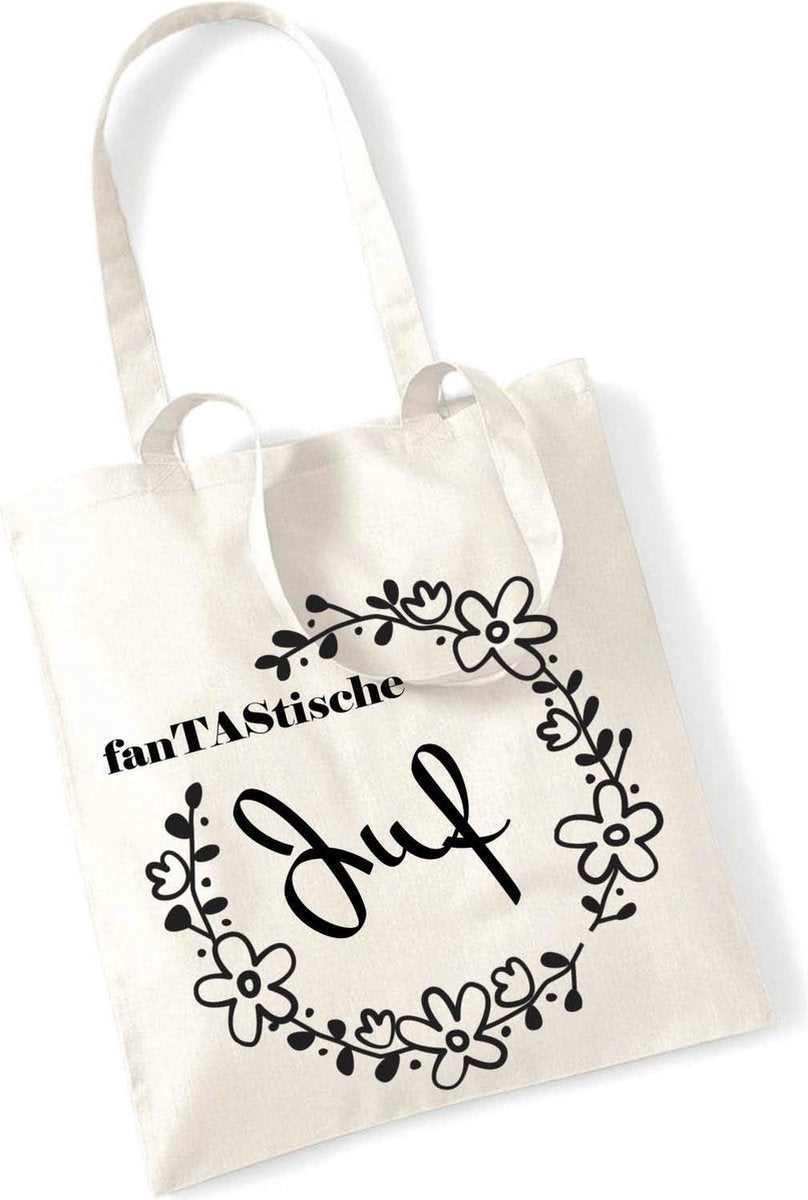 Tote bag - fanTAStische juf - Bedankt juf - Katoenen draagzak - Gepersonaliseerd