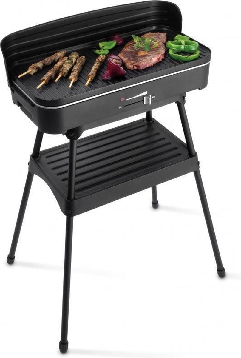 Fritel Elektrische Barbecue en Tafelgrill - Grilloppervlak (LxB) 50x25 cm - 2200W -  Met Onderstel - Zwart