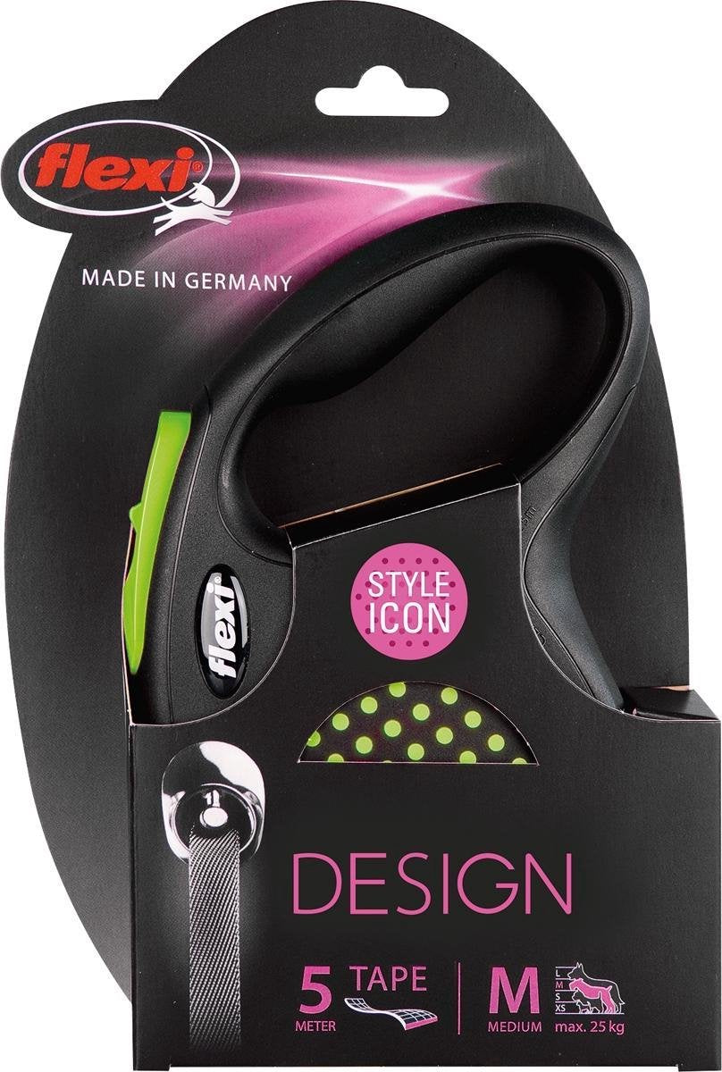 Flexi Design Tape - Hondenriem - Zwart/Groen - M - 5 m  - (<25 kg)