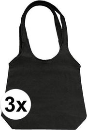 3 x Zwarte opvouwbare tassen met hengsels 35 x 37 cm - Shoppers