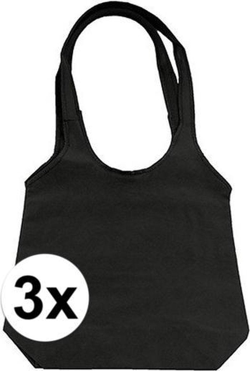 3 x Zwarte opvouwbare tassen met hengsels 35 x 37 cm - Shoppers