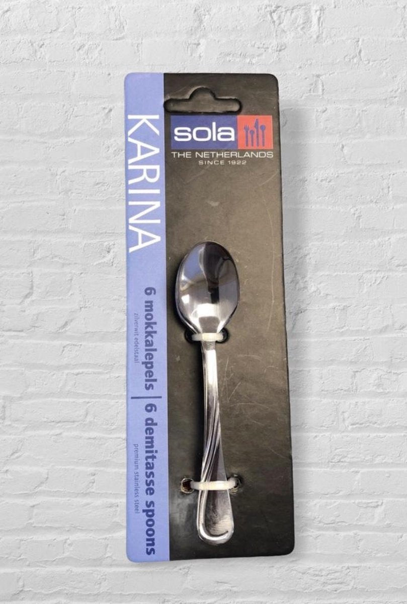 Sola set van 6 mokkalepels zilverwit edelstaal