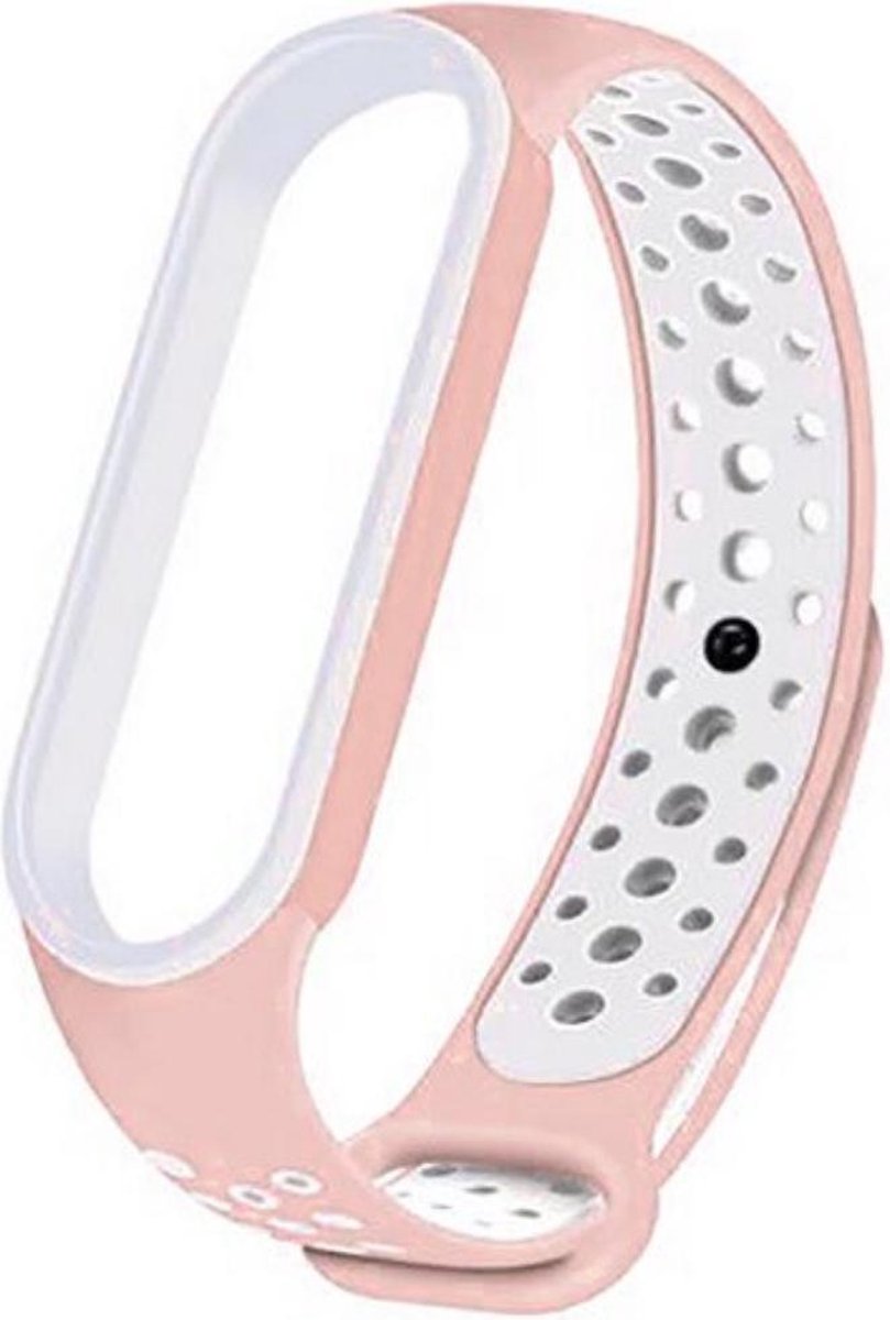 Siliconen Sportriemen voor Mi Band 5 - Siliconen Band voor Fitnesstracker - Ademende Polsband voor Mi-band 5 - Roze en Wit)