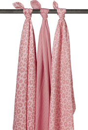 Meyco 3-pack Swaddle - Panter/Oud roze/Panter