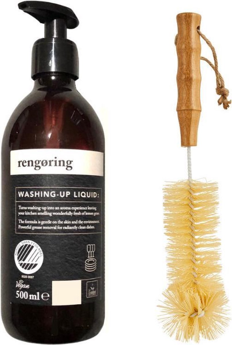 Vegan Flessen Afwasset | Afwasmiddel | Bamboe Flessenborstel | Vegan Reiniging | Cruelty Free | Duurzaam