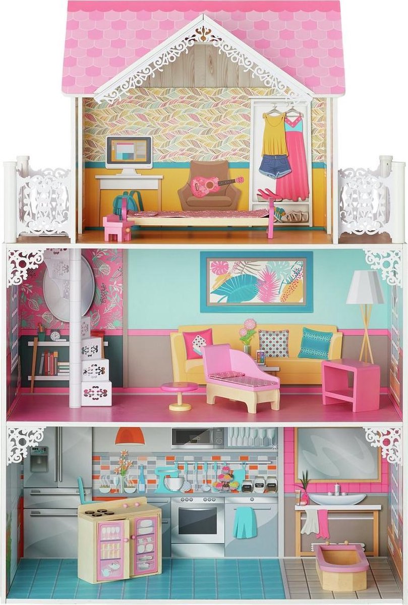 Luxe Houten poppenhuis met 3 etages 120M hoog | Chad Valley Glamour Mansion Dolls House