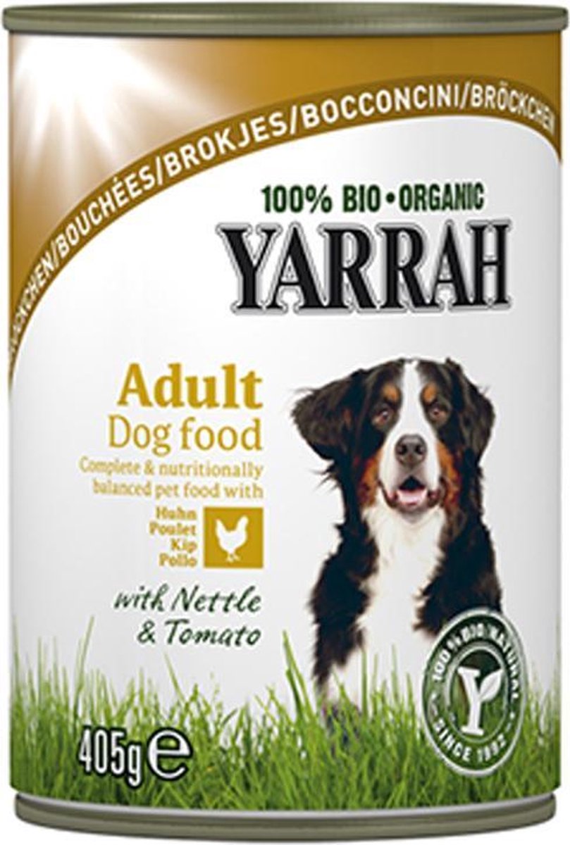 Yarrah Biologische Hondenvoer - Brokjes In Saus Kip Met Brandnetel & Tomaat - 12 x 405 g