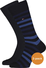 Tommy Hilfiger Duo Stripe Socks (2-pack) - herensokken katoen - gestreept en uni - blauw -  Maat: 39-42