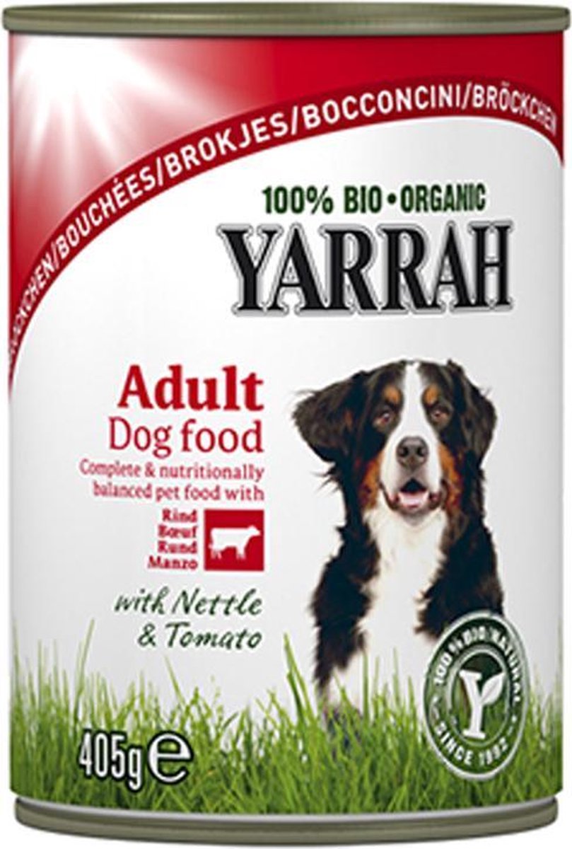 Yarrah Biologische Hondenvoer - Brokjes in Saus met Brandnetel & Tomaat - 12 x 405 g