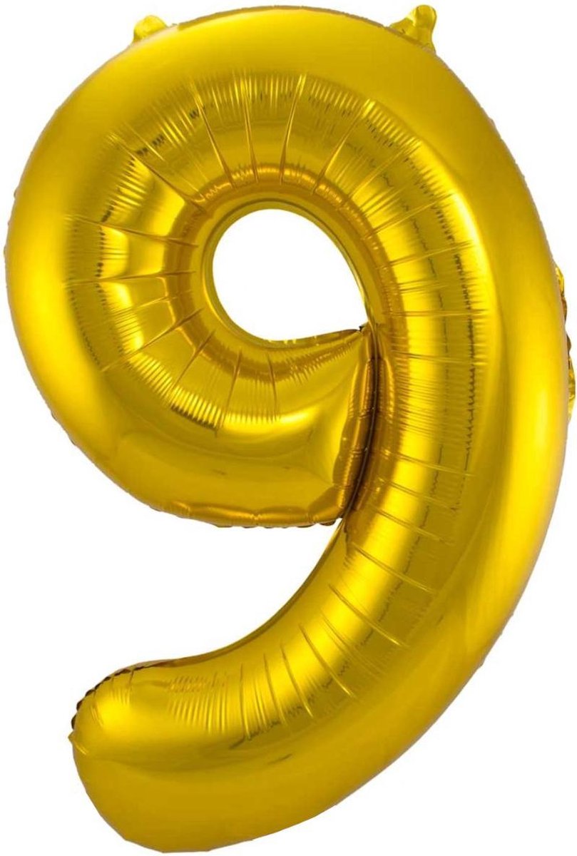 Ballon Cijfer 9 Jaar Goud Verjaardag Versiering Gouden Helium Ballonnen Feest Versiering 86 Cm XL Formaat Met Rietje