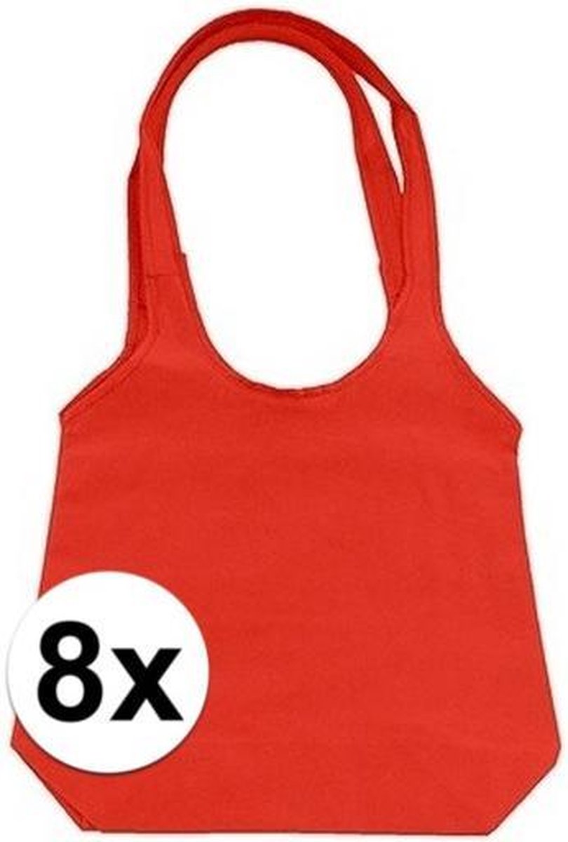 8 x Rode opvouwbare tassen met hengsels 43 x 41 cm- Shoppers