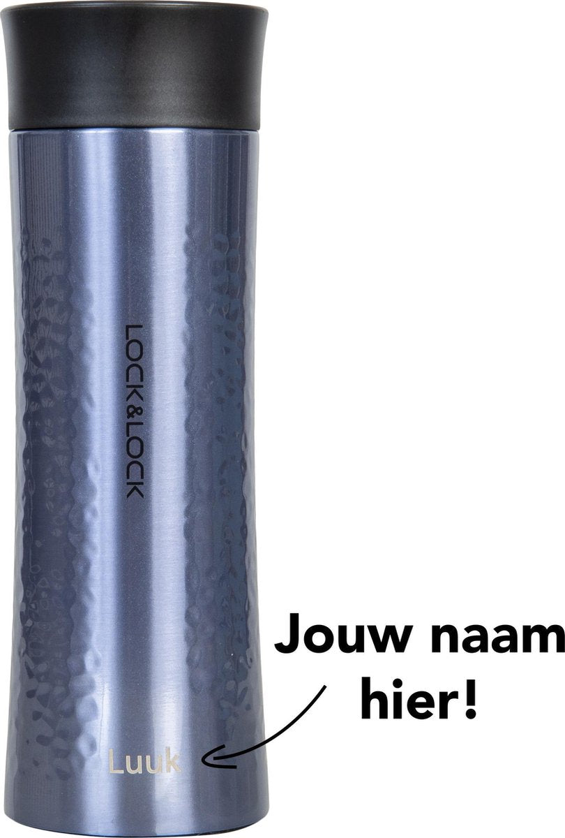 Lock&Lock RVS Thermosfles met naam | Gepersonaliseerd cadeau | Relatiegeschenk | Duurzaam – 400 ml – Blauw