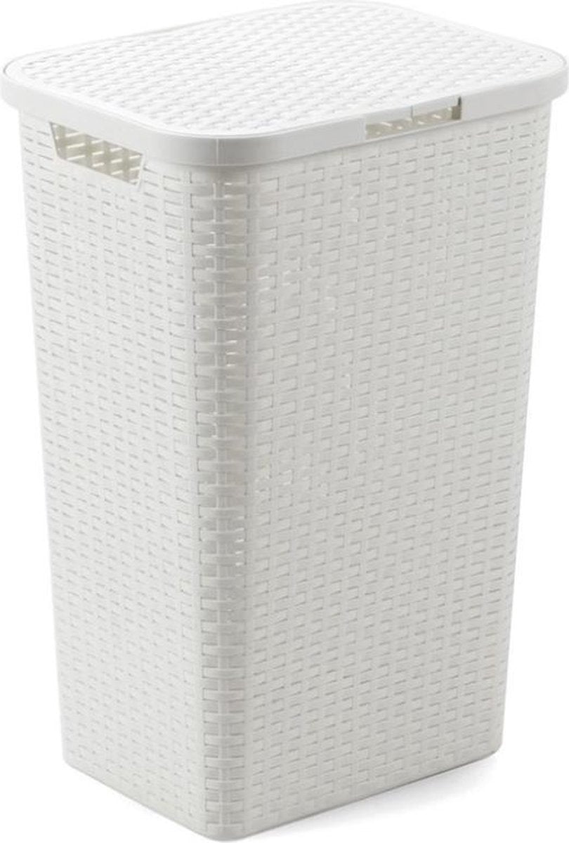 Wasmand met deksel - 60 L - Wit - Rechthoekig