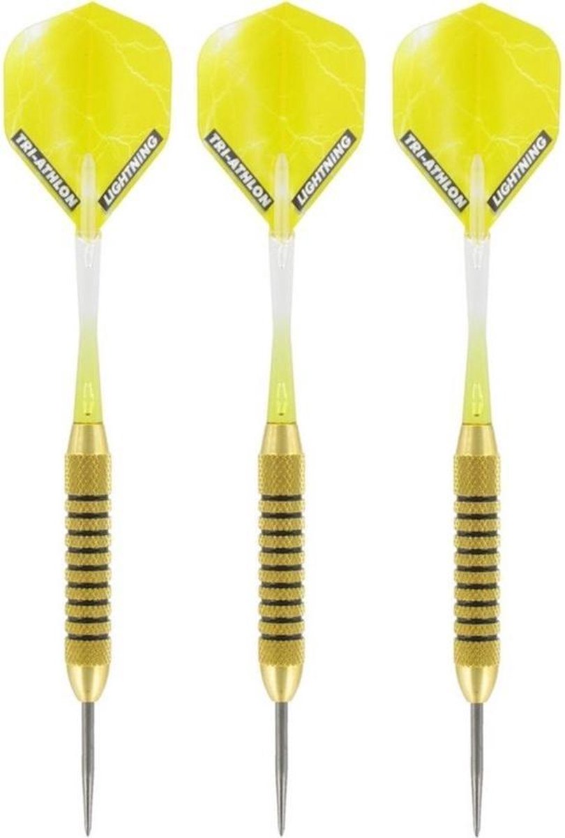 1x Set van 3 dartpijlen Speedy Yellow Brass 21 grams - Darten/darts sport artikelen pijltjes messing