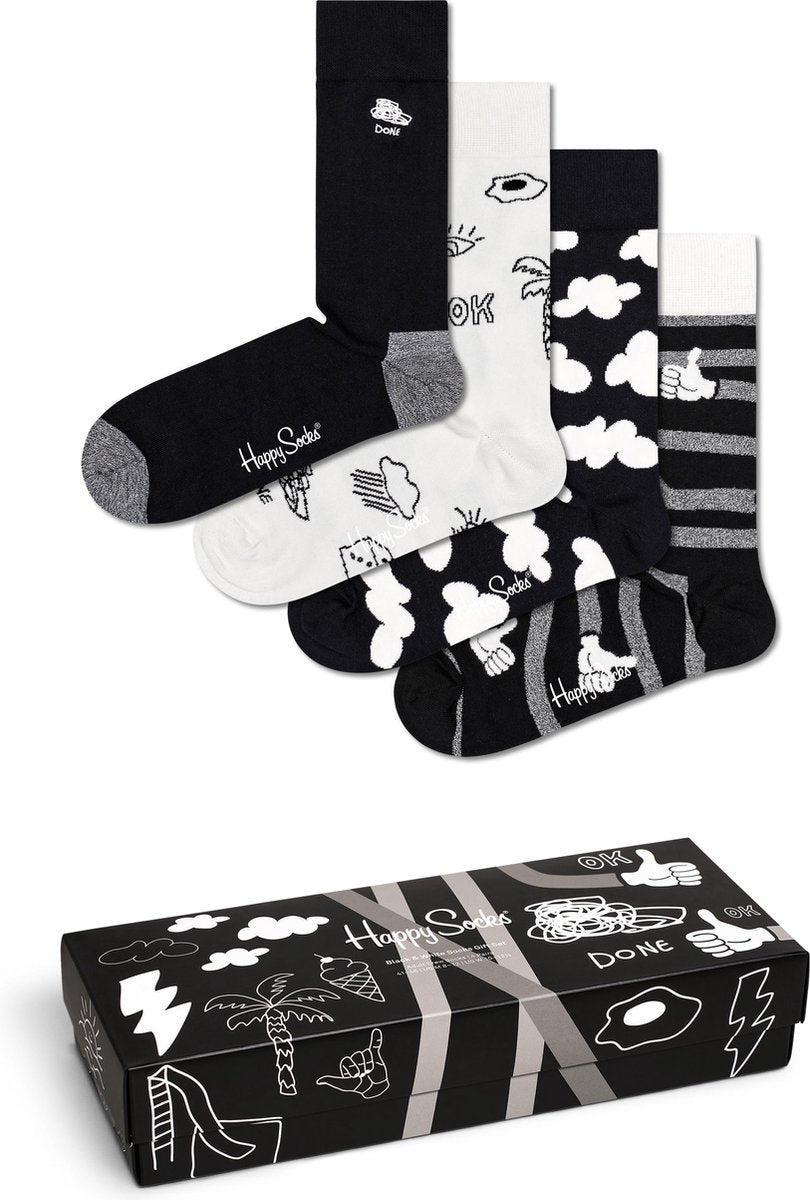 Happy Socks XBWH09-9100 4-Pack Black And White Socks Gift Set - maat 36-40