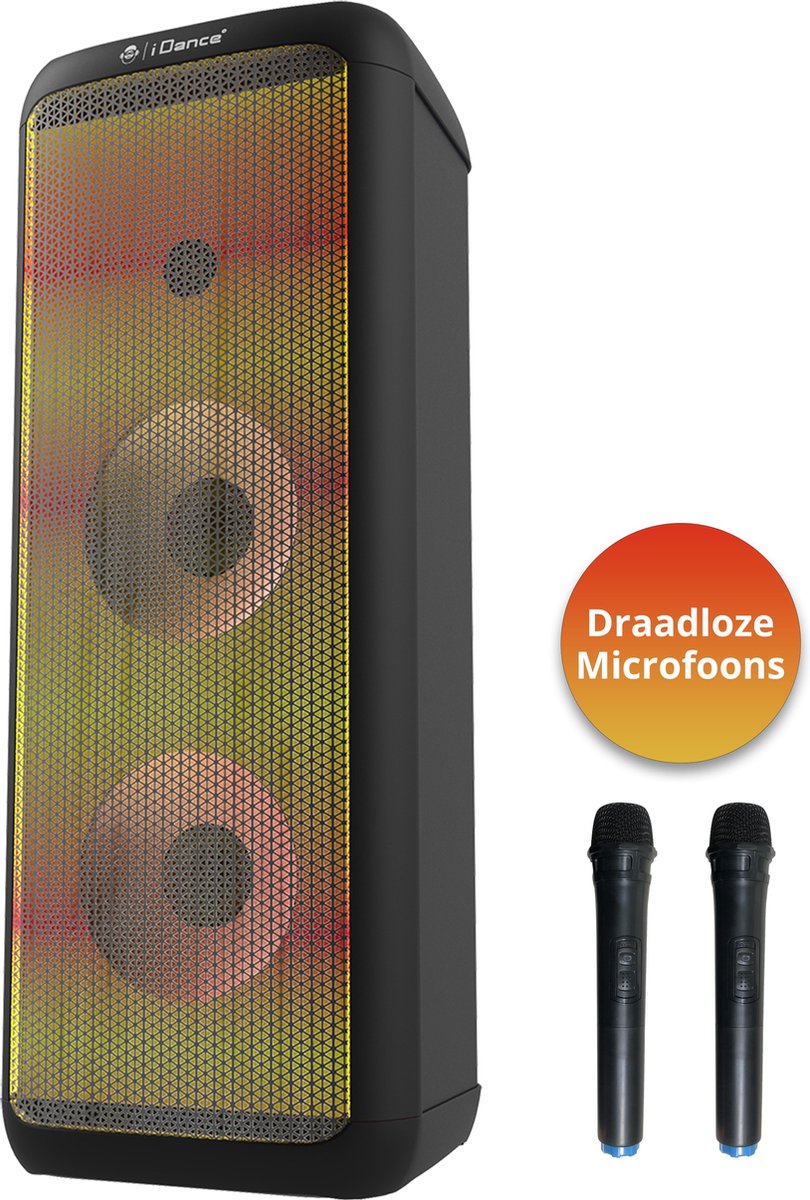 iDance DJX2000 Party Speaker – 2000 Watt Bluetooth Speaker met Groot Discolicht - Met 2 Draadloze Microfoons en Ingebouwd DJ Soundpad