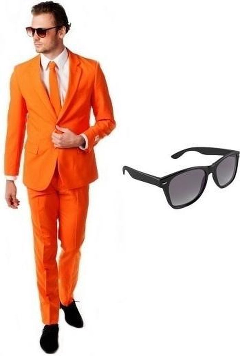 Oranje heren kostuum / pak - maat 48 (M) met gratis zonnebril