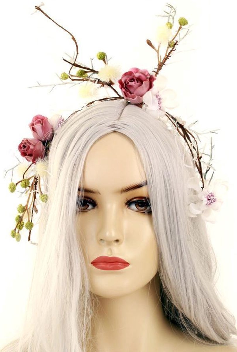 Diadeem de luxe winter thema wit takken bloemen