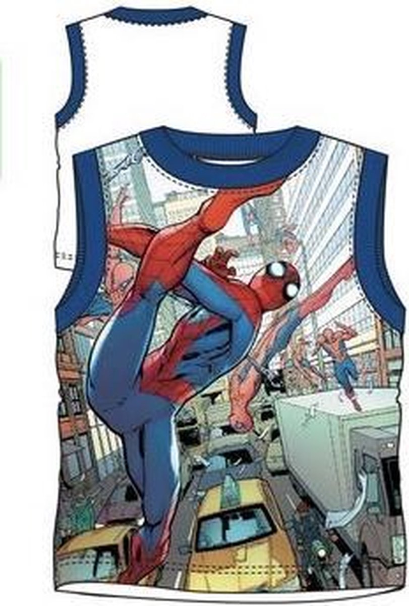 Marvel Spiderman mouwloos  t-shirt -  wit - maat 104 (4 jaar)