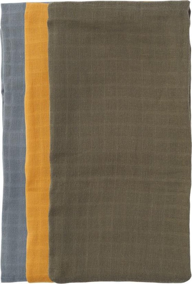 BY KLIPKLAP Hydrofiele Doek 3 pack Zacht Blauw / Donker Groen / Oker Geel