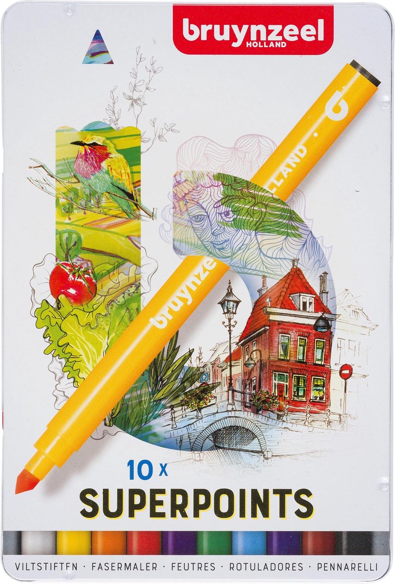 Bruynzeel Expression blik 10 super viltstiften - met witte wis-stift