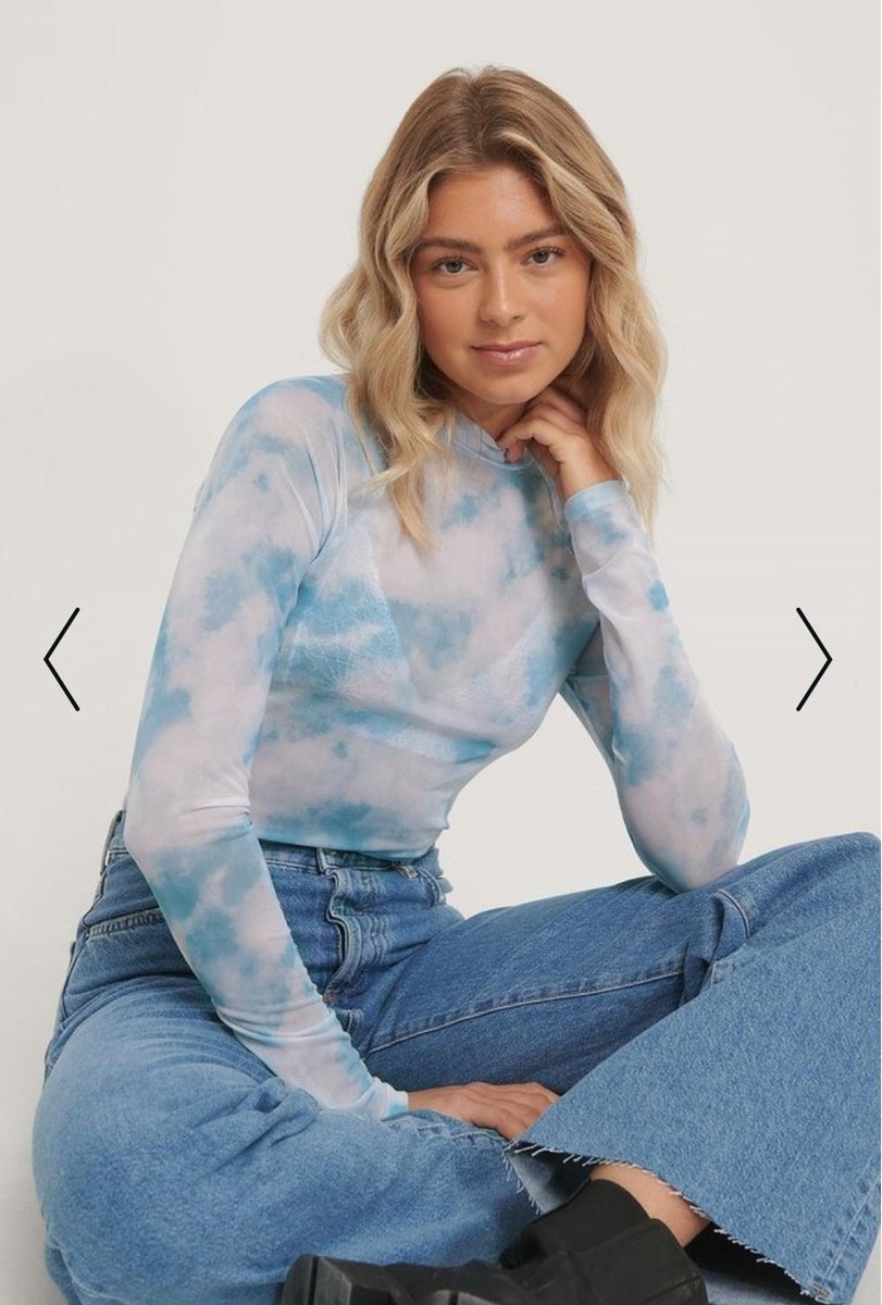 Isha x Nakd dip dye mesh top licht blauw - M