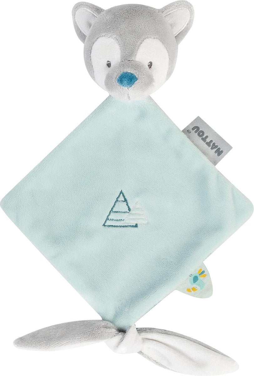 Nattou Wolf Tiloo - Knuffeldoekje - Doudou - 25 x 20 Cm - Fopspeenbevestiging