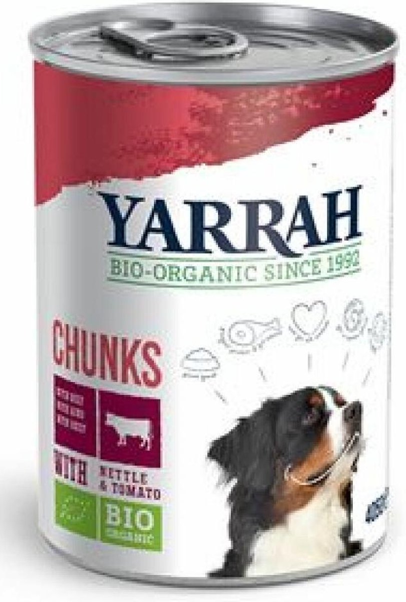 Yarrah dog blik brokjes vlees in saus met brandnetel en tomaat hondenvoer 820 gr