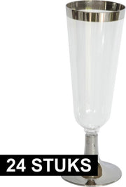 24x Luxe champagne glazen zilver/transparant kunststof - 150 ml - Herbruikbare plastic champagneglazen