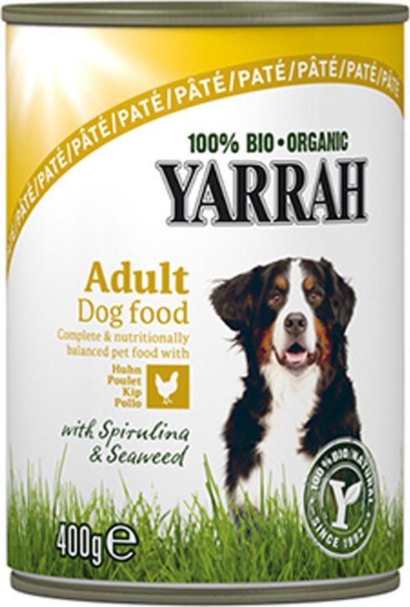 Yarrah Biologische Welness Pate - Spirulina & Zeewier - Kip - Hondenvoer - 12 x 400 g