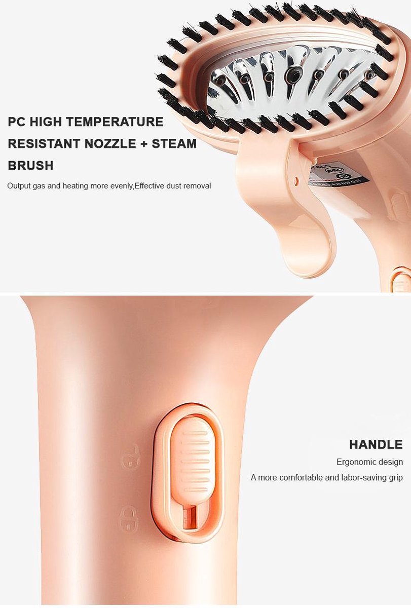 Kledingstomer en Reiniger - Kleine Hand Stomer voor Thuis en op Reis - Stoom Apparaat voor Kleding/Textiel/Stoffen - Travel Ontkreuker - 140 ML - 12 Min Stomen - Roze