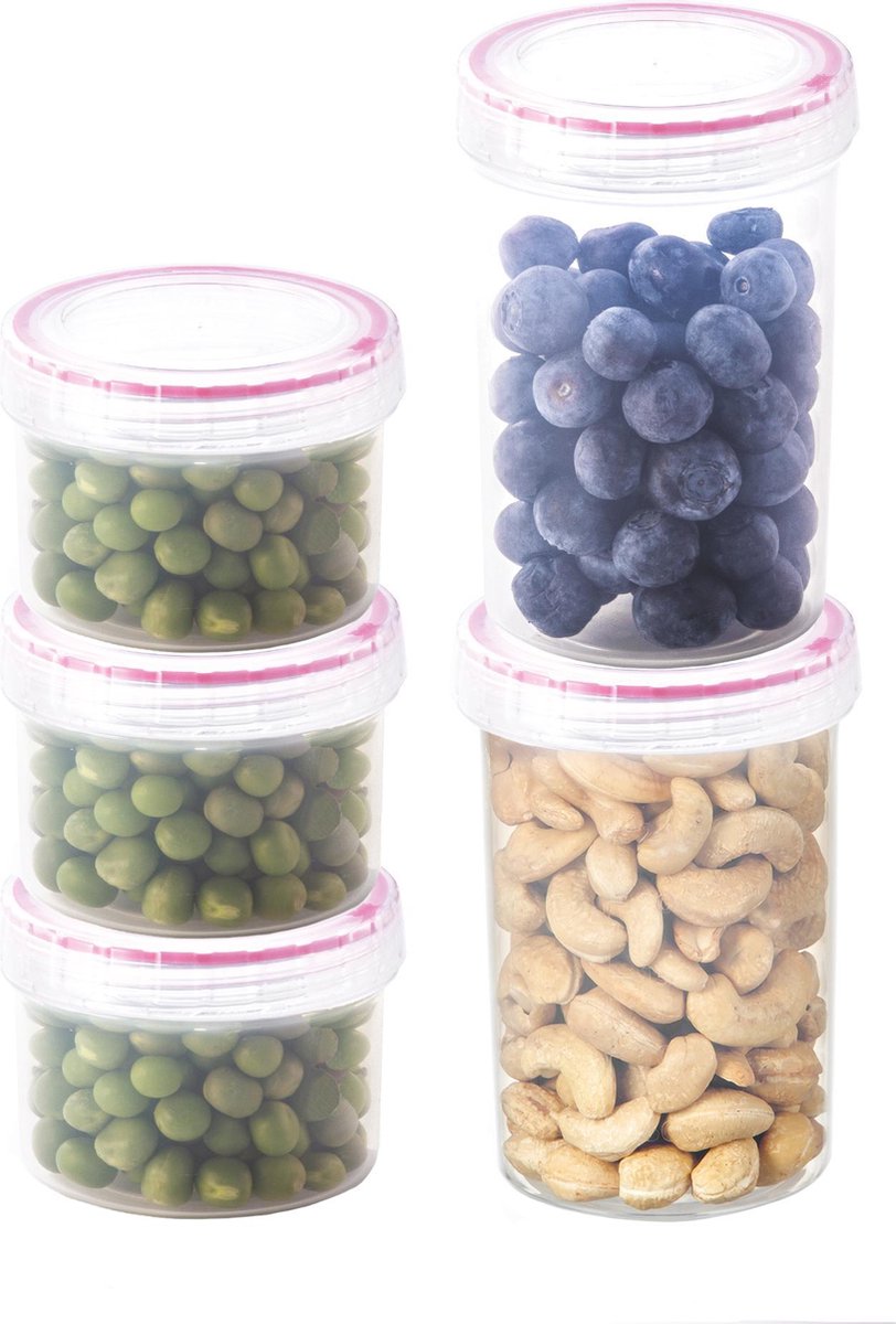 Lock&Lock Twist Vershoudbakjes | Voorraadbussen | Bewaardozen voedsel – Set van 5 stuks – 150 + 330 ml – Rond
