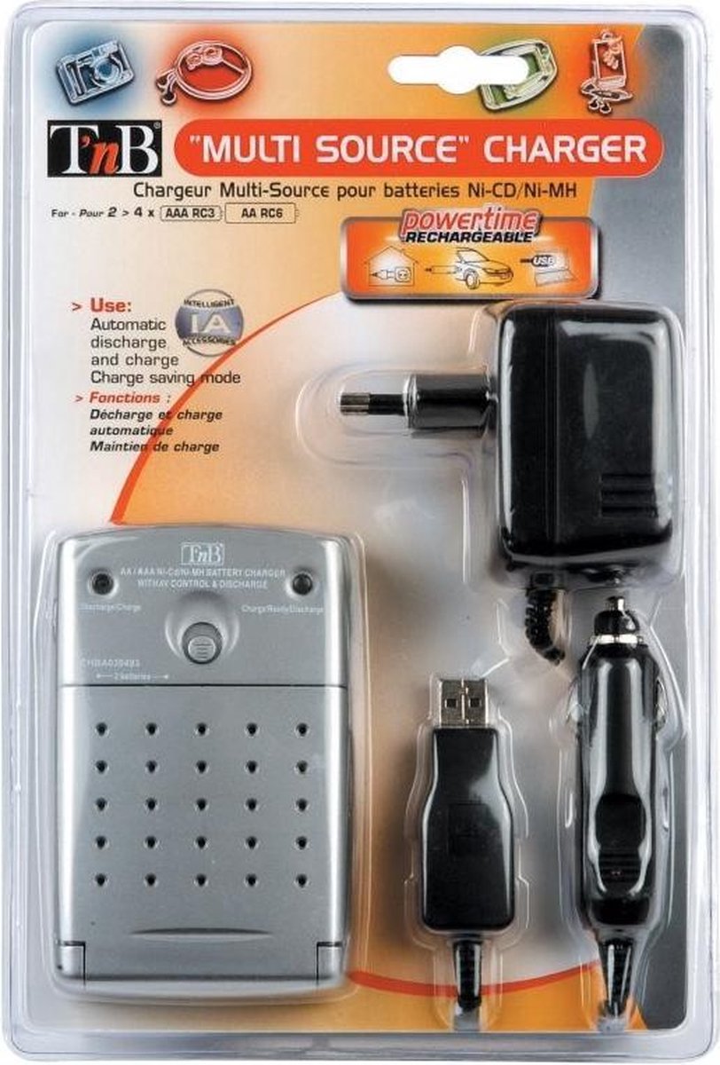 TnB batterij Multi Charge Lader | AA AAA | USB Auto-12 volt en Lichtnet | Automatisch laden-ontladen
