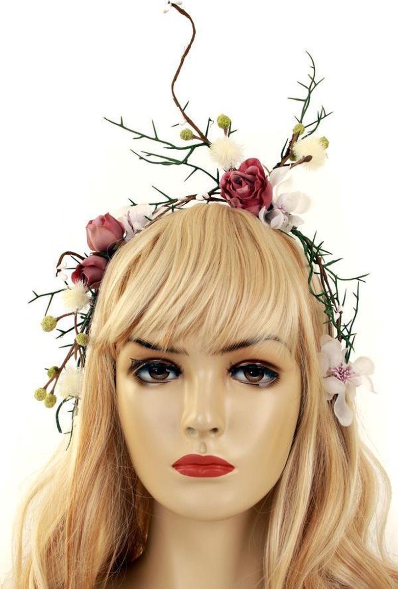 Diadeem de luxe bos thema groen takken bloemen